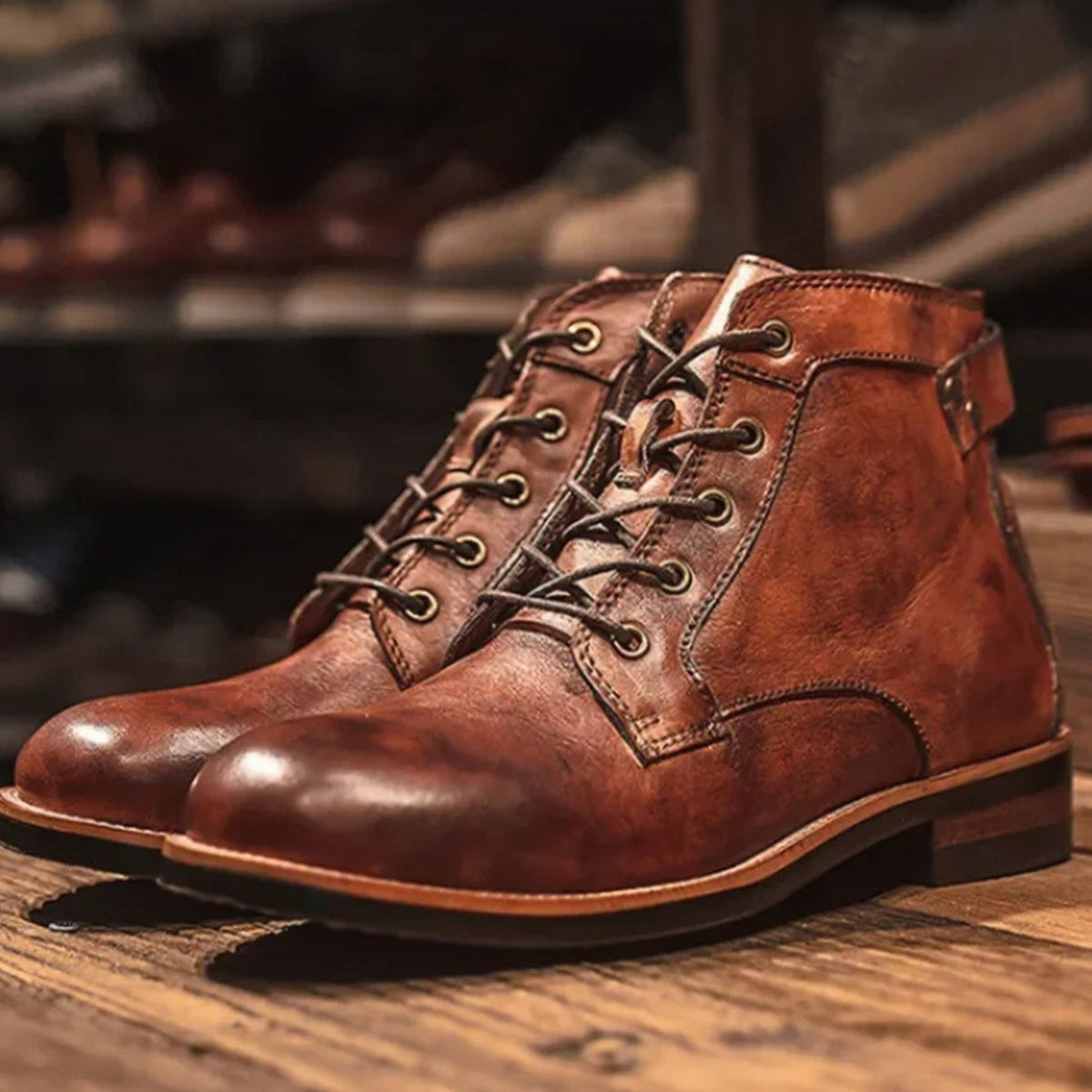 Harvey | Men's Burnished Round-Toe Lace-Up Vegan Leather Chukka Boots