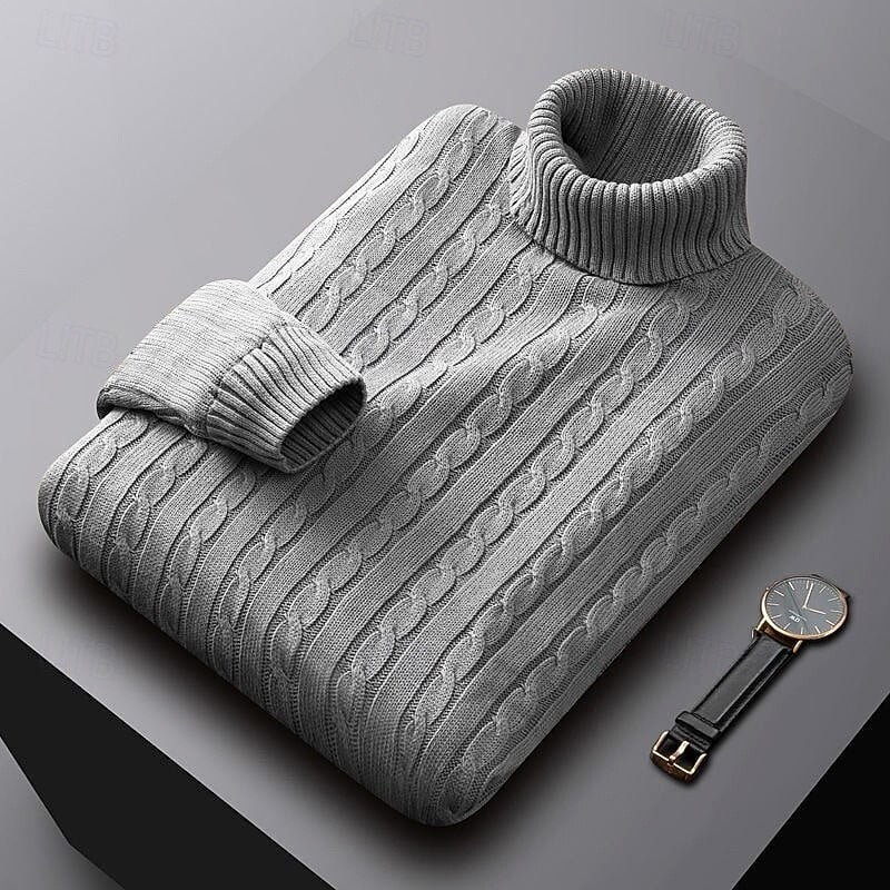 Gregory | Men's Cable-Knit Polo Neck Regular-Fit Jumper