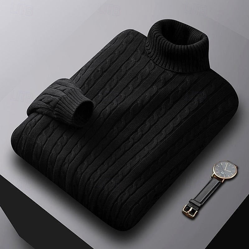 Gregory | Men's Cable-Knit Polo Neck Regular-Fit Jumper
