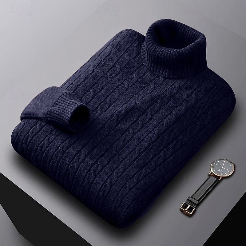 Gregory | Men's Cable-Knit Polo Neck Regular-Fit Jumper