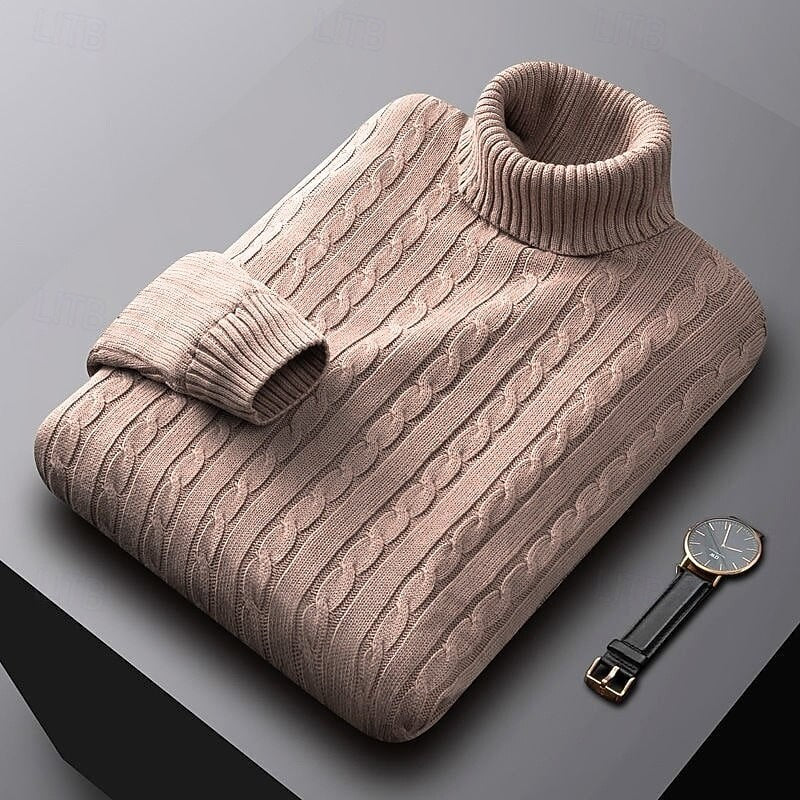 Gregory | Men's Cable-Knit Polo Neck Regular-Fit Jumper
