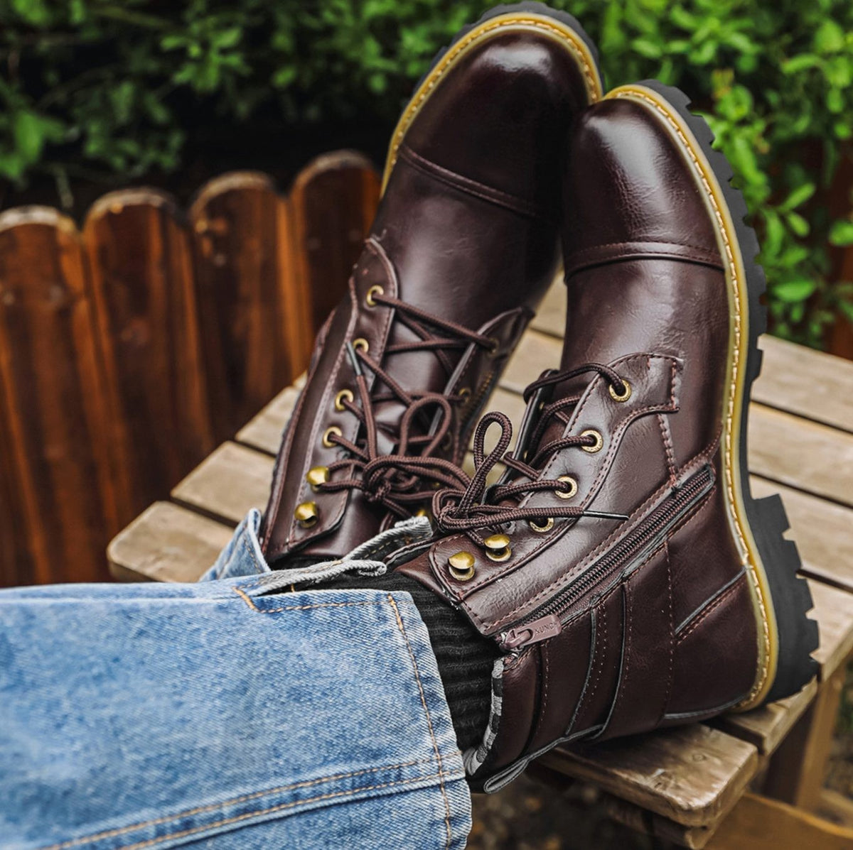 Marlow | Men's Cap-Toe Lace-Up Side-Zip Buckle-Strap Vegan Leather Ankle Boots