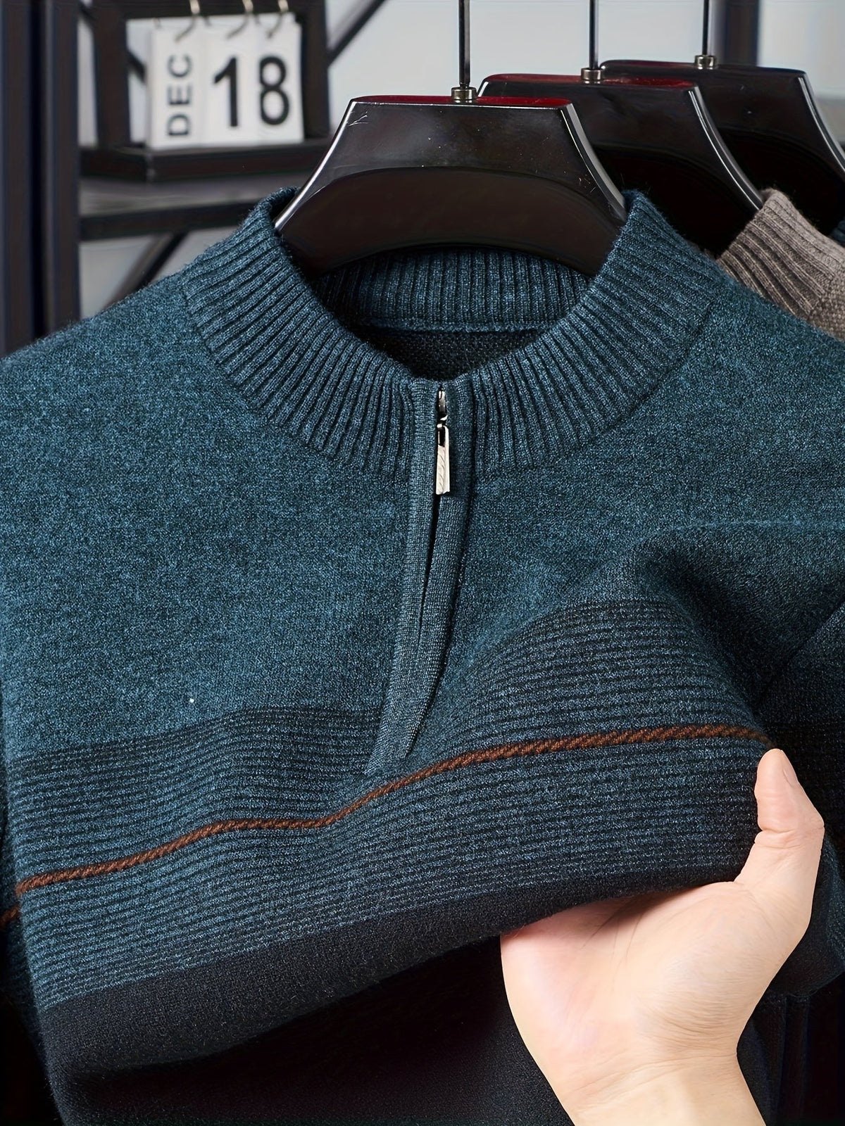 Ambrose | Men's Colour-Block Striped Funnel Neck Half-Zip Jumper