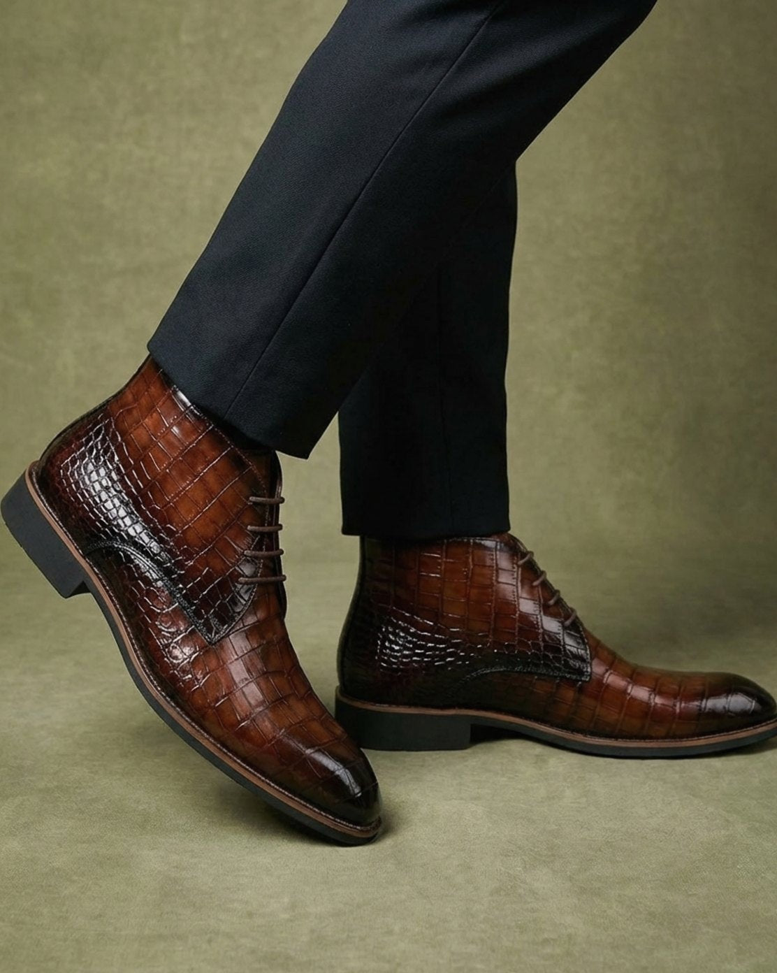 Harlan | Men's Croc-Embossed Vegan Leather Almond-Toe Lace-Up Chukka Boots