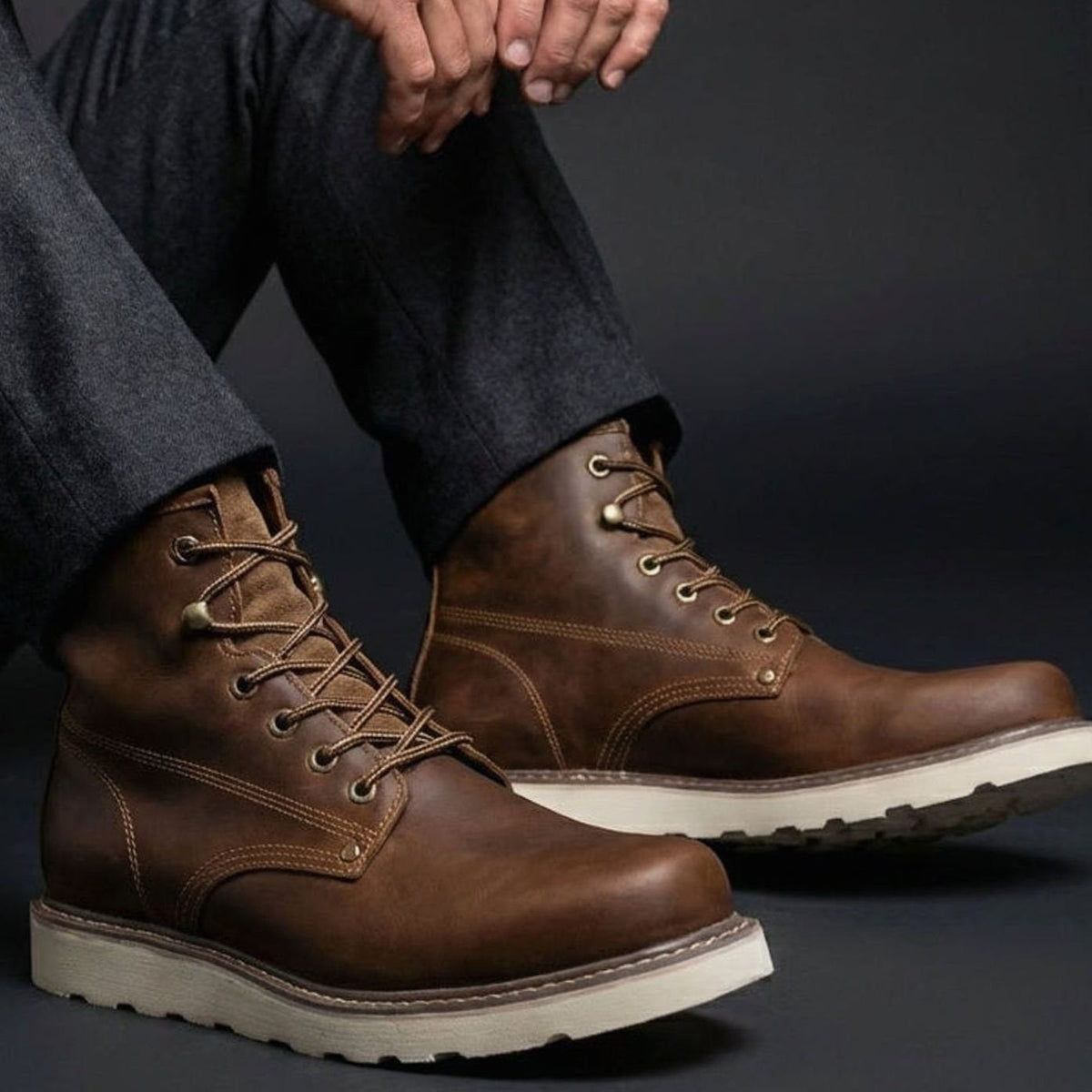 Harlan | Men's High-Ankle Moc-Toe Lace-Up Contrast-Sole Boots