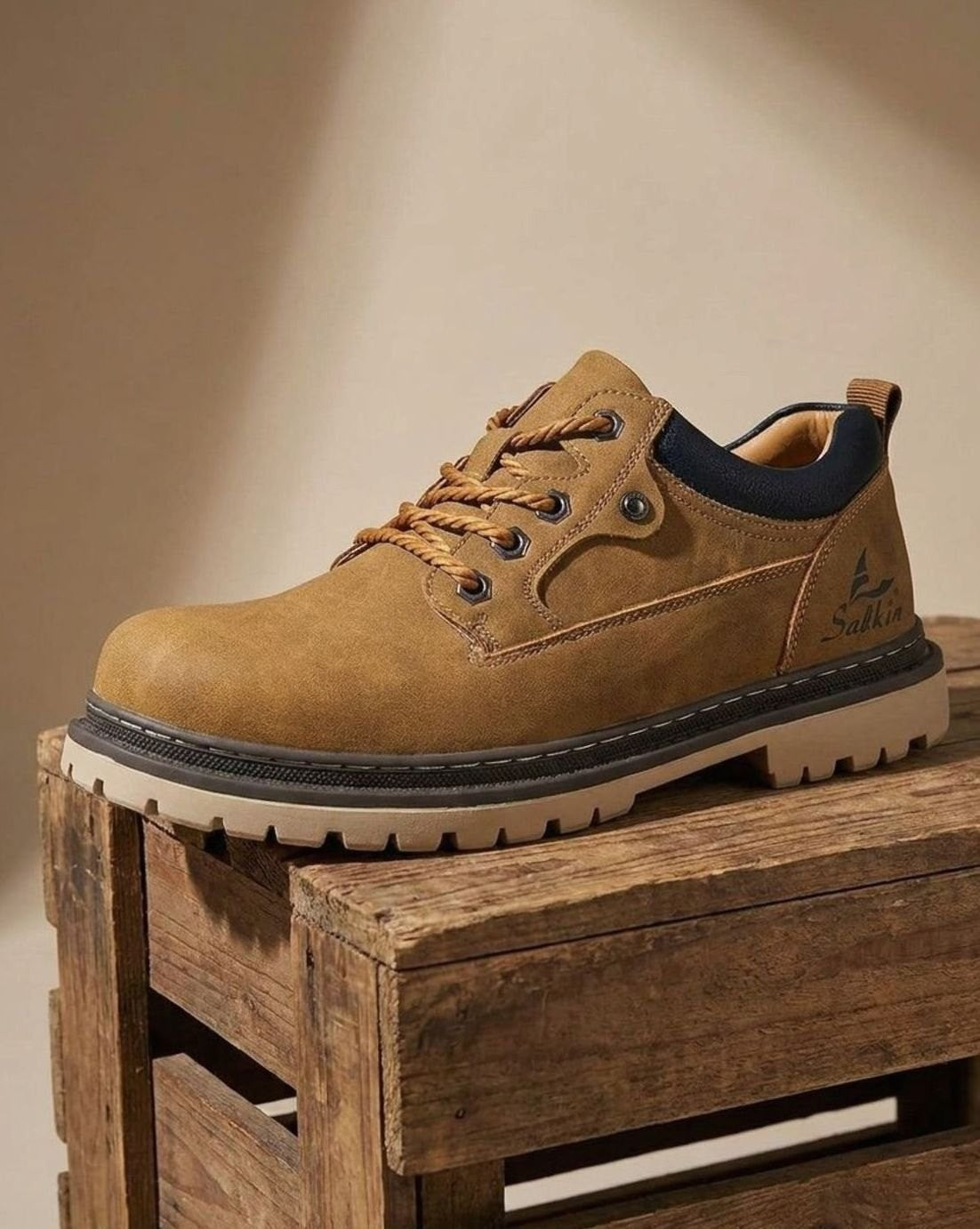 Hudson | Men's Lace-Up Round-Toe Contrast-Collar Vegan Leather Low-Top Work Boots