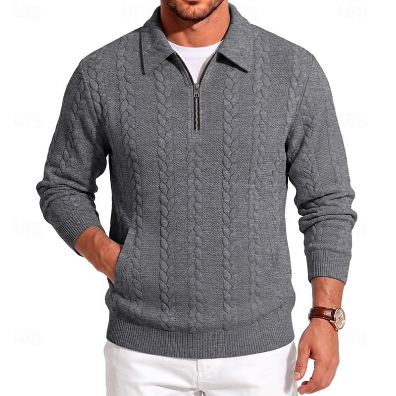 Winslow | Men's Quarter-Zip Cable-Knit Pointed-Collar Polo Jumper