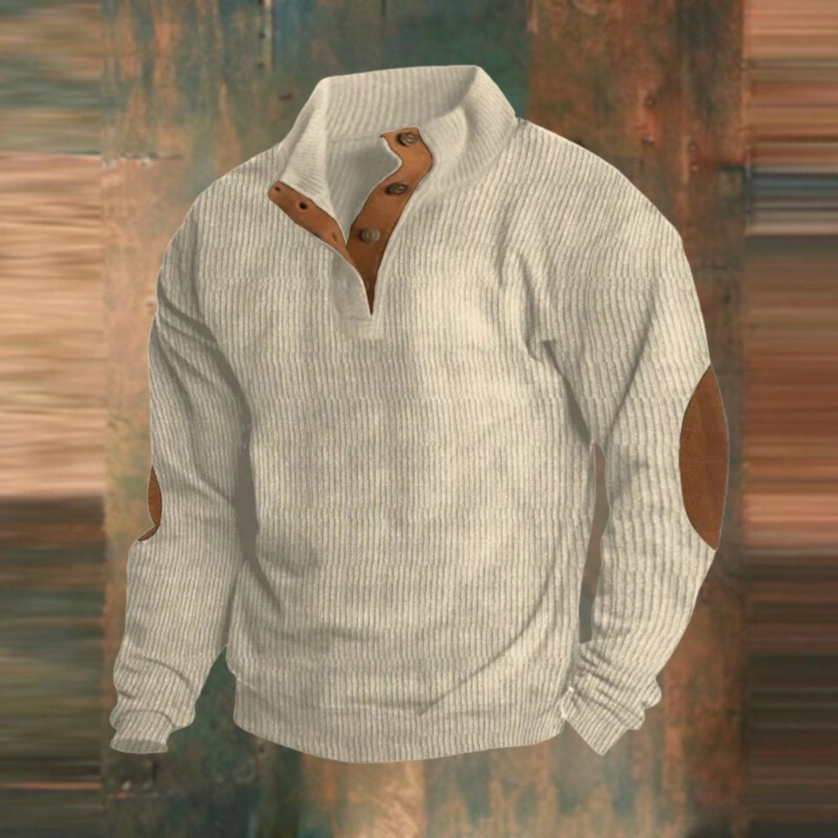 Fletcher | Men's Ribbed Elbow-Patch Snap-Placket Henley Jumper