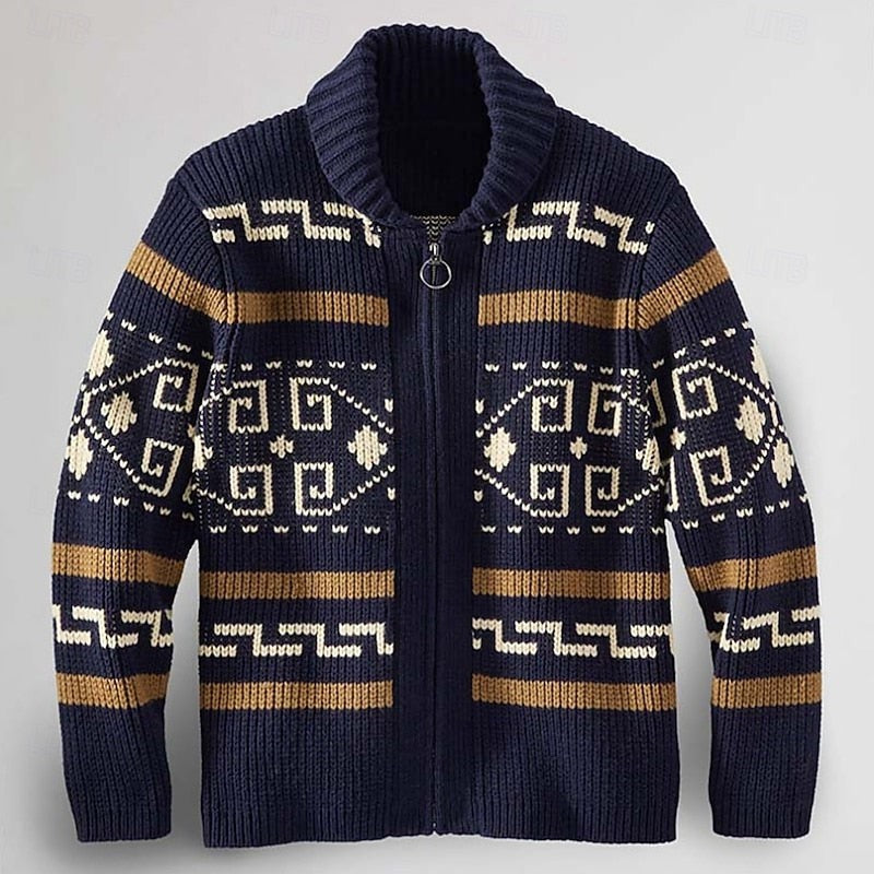 Weston | Men's Shawl-Collar Full-Zip Southwestern-Pattern Cardigan