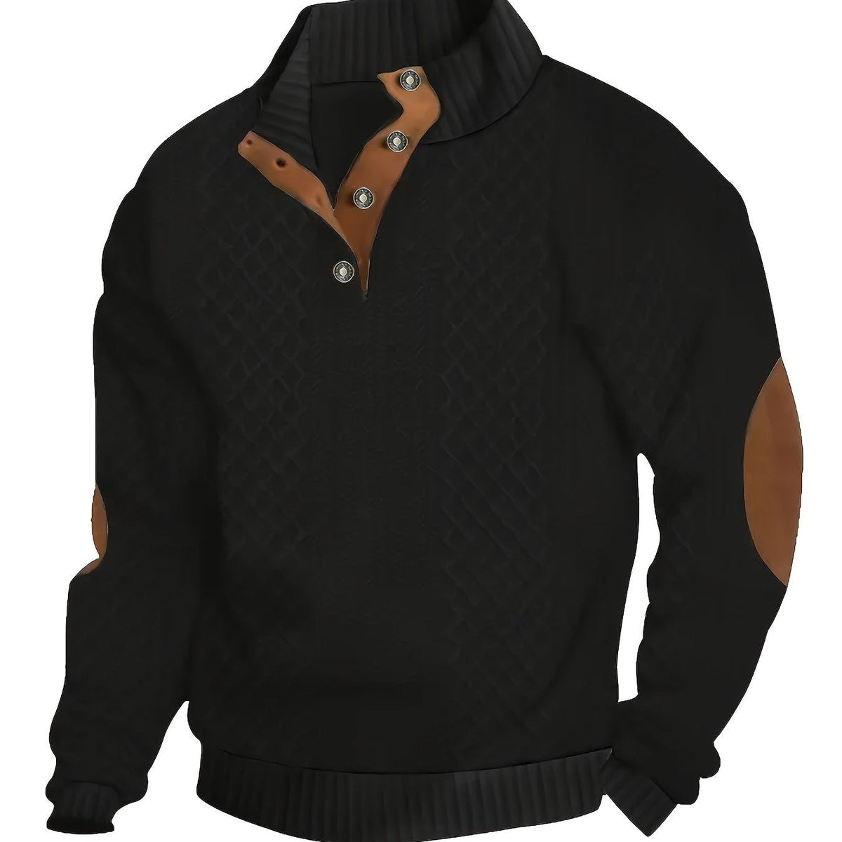 Everett | Men's Stand-Collar Textured Vegan Leather Trim Elbow-Patch Jumper