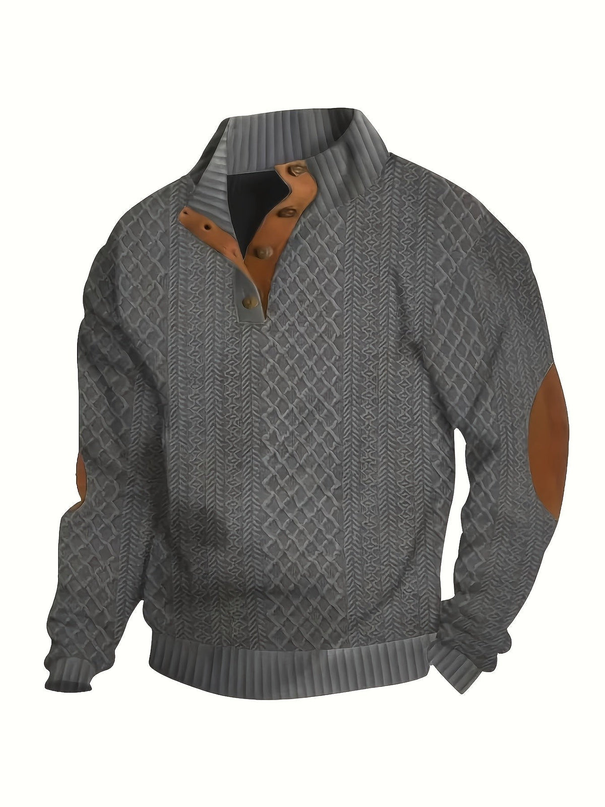 Everett | Men's Stand-Collar Textured Vegan Leather Trim Elbow-Patch Jumper