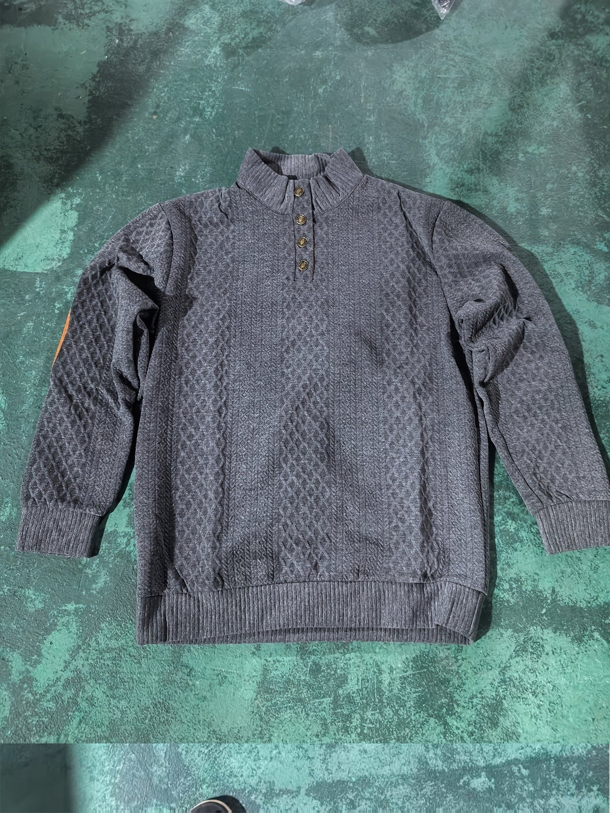 Everett | Men's Stand-Collar Textured Vegan Leather Trim Elbow-Patch Jumper
