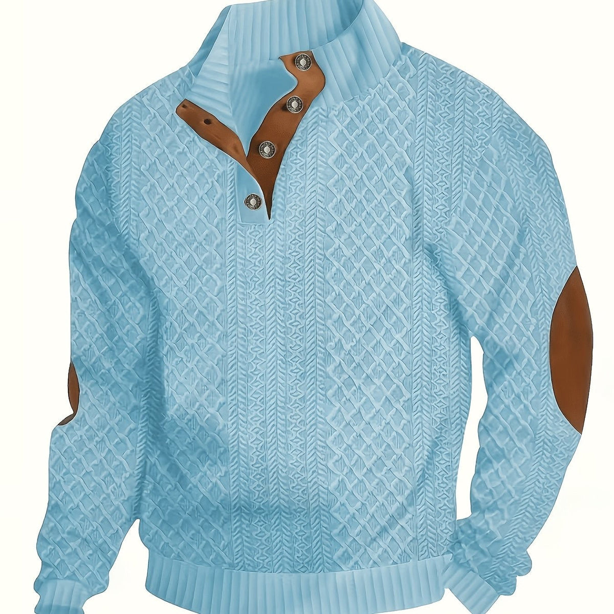 Everett | Men's Stand-Collar Textured Vegan Leather Trim Elbow-Patch Jumper