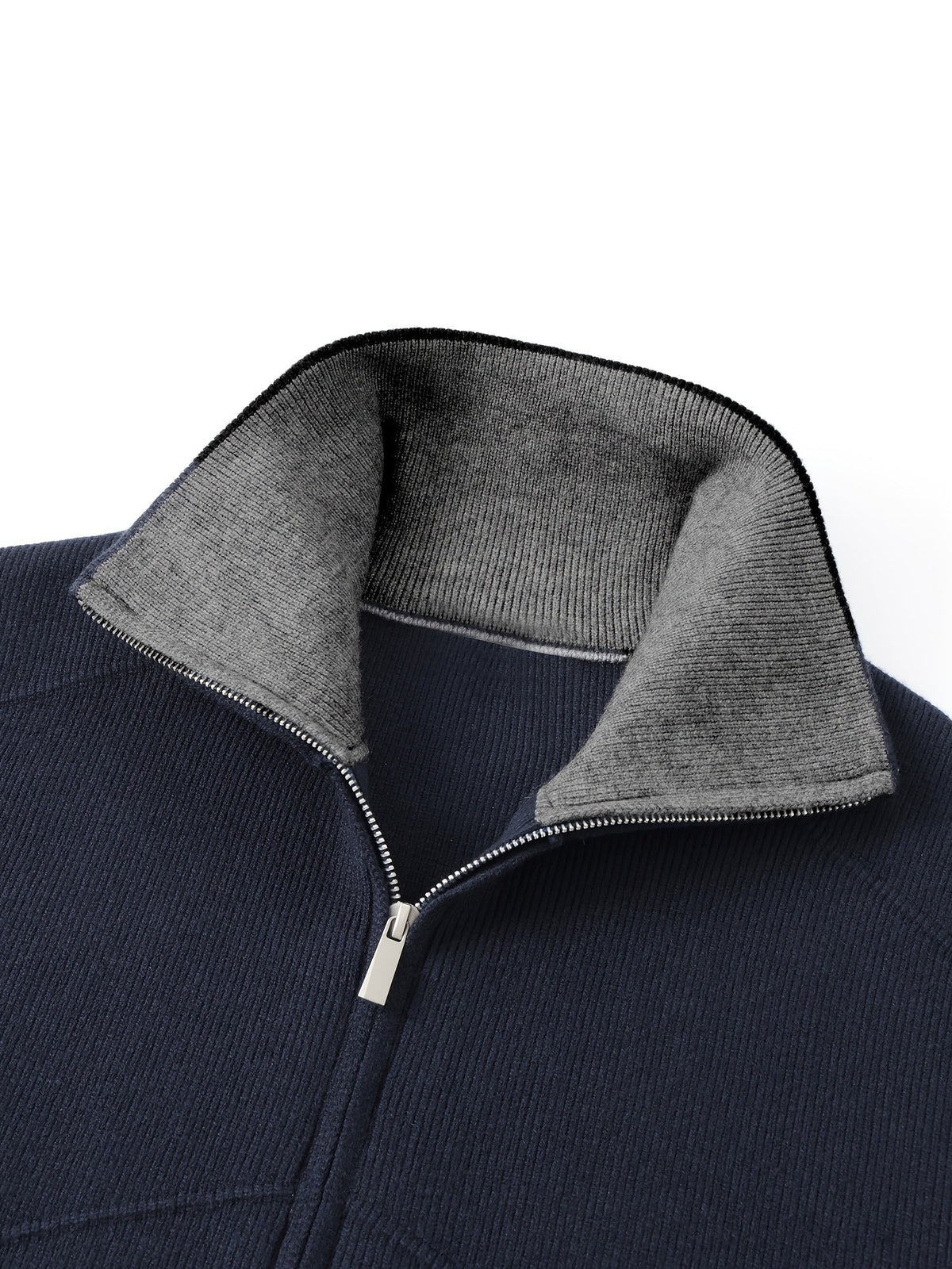 Winslow | Men's Zip-Up Stand-Collar Contrast-Trim Ribbed Relaxed-Fit Cardigan