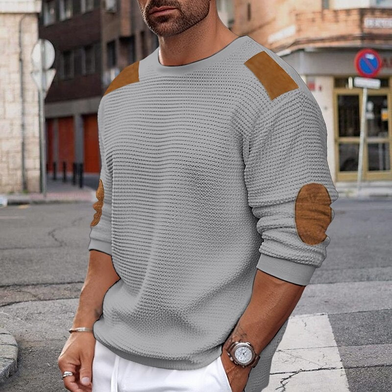 Rowan | Waffle-Textured Contrast-Patch Relaxed-Fit Crew Neck Winter Jumper