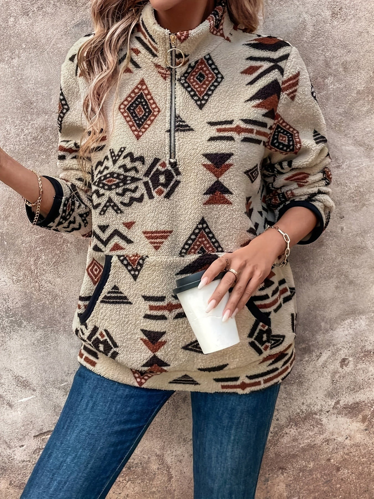 Sienna | Women's Boho Quarter-Zip Stand-Collar Relaxed-Fit Jumper