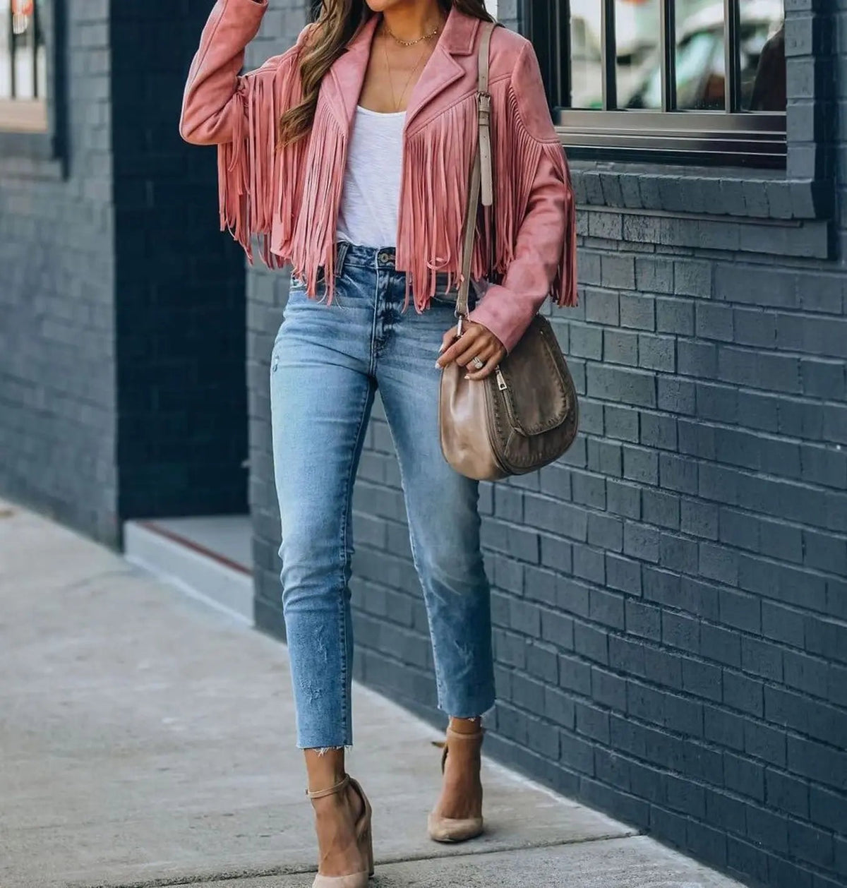 Sienna | Women's Cropped Boho Open-Front Notch-Lapel Moto Jacket