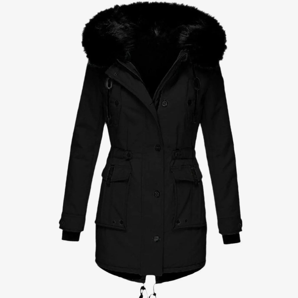 Marnie | Women's Fur-Trim Hooded Drawstring-Waist Longline Winter Parka Coat