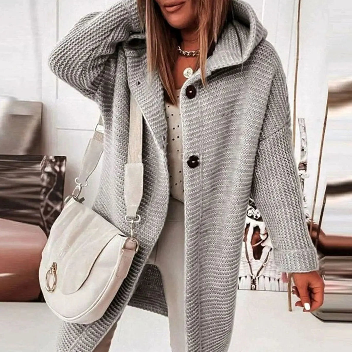 Marlowe | Women's Hooded Longline Button-Front Knit Cardigan