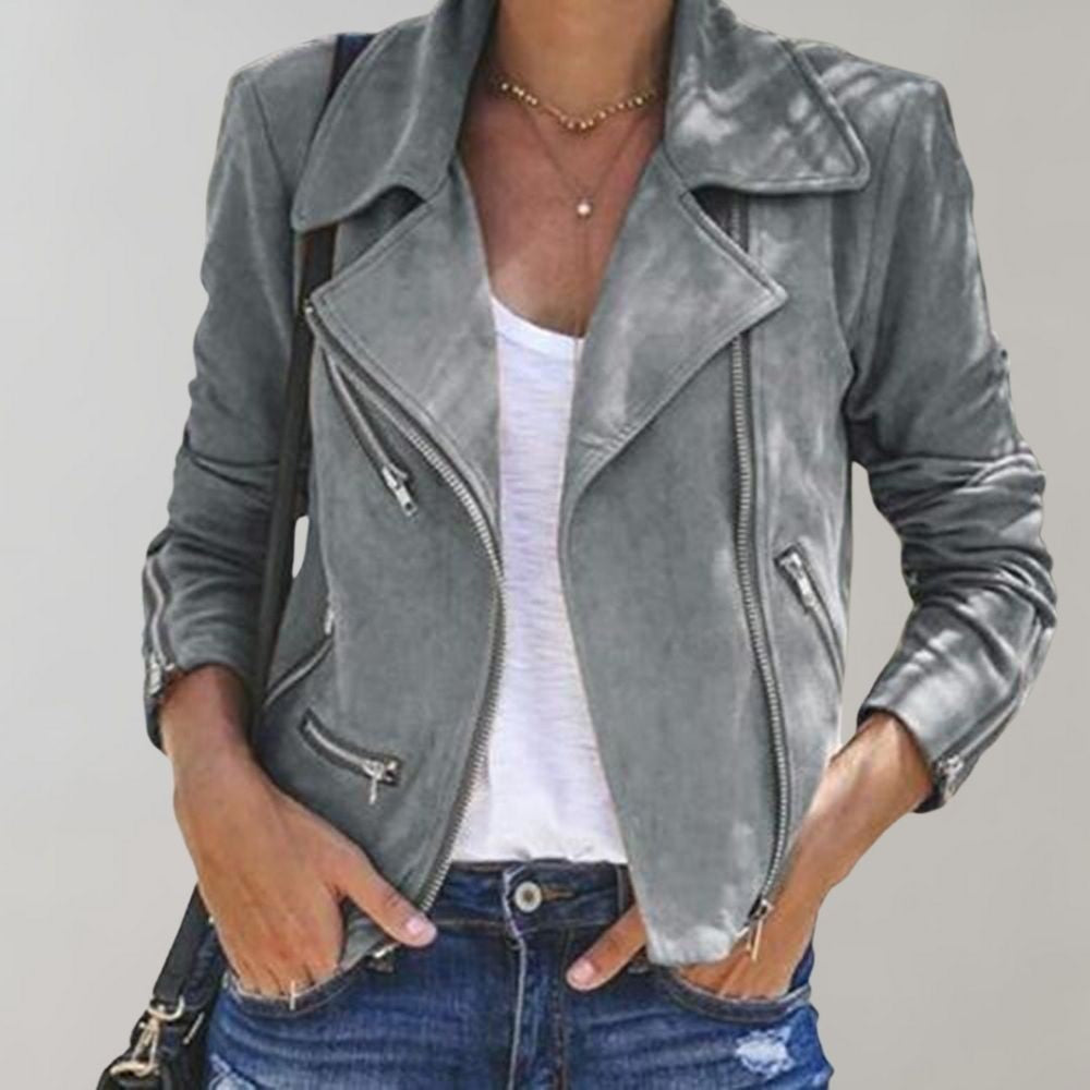 Billie | Women's Notch-Lapel Asymmetric-Zip Cropped Biker Jacket