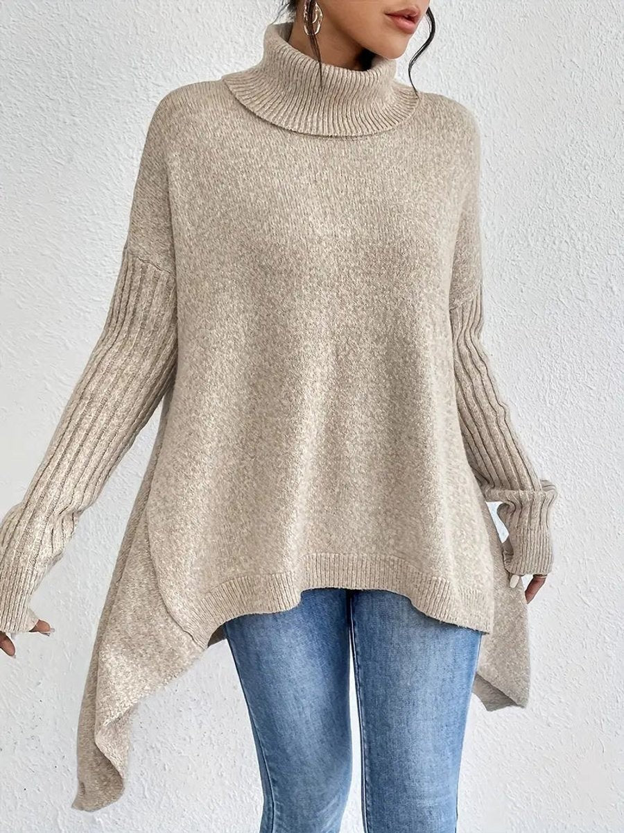 Marlowe | Women's Oversized Asymmetric Ribbed High-Low Turtleneck Jumper
