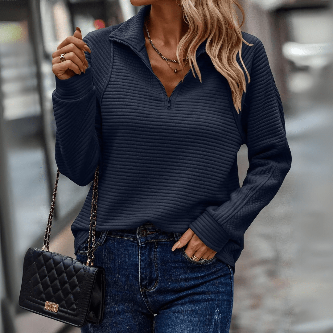Sienna | Women's Ribbed Collared Quarter-Zip Relaxed-Fit Jumper