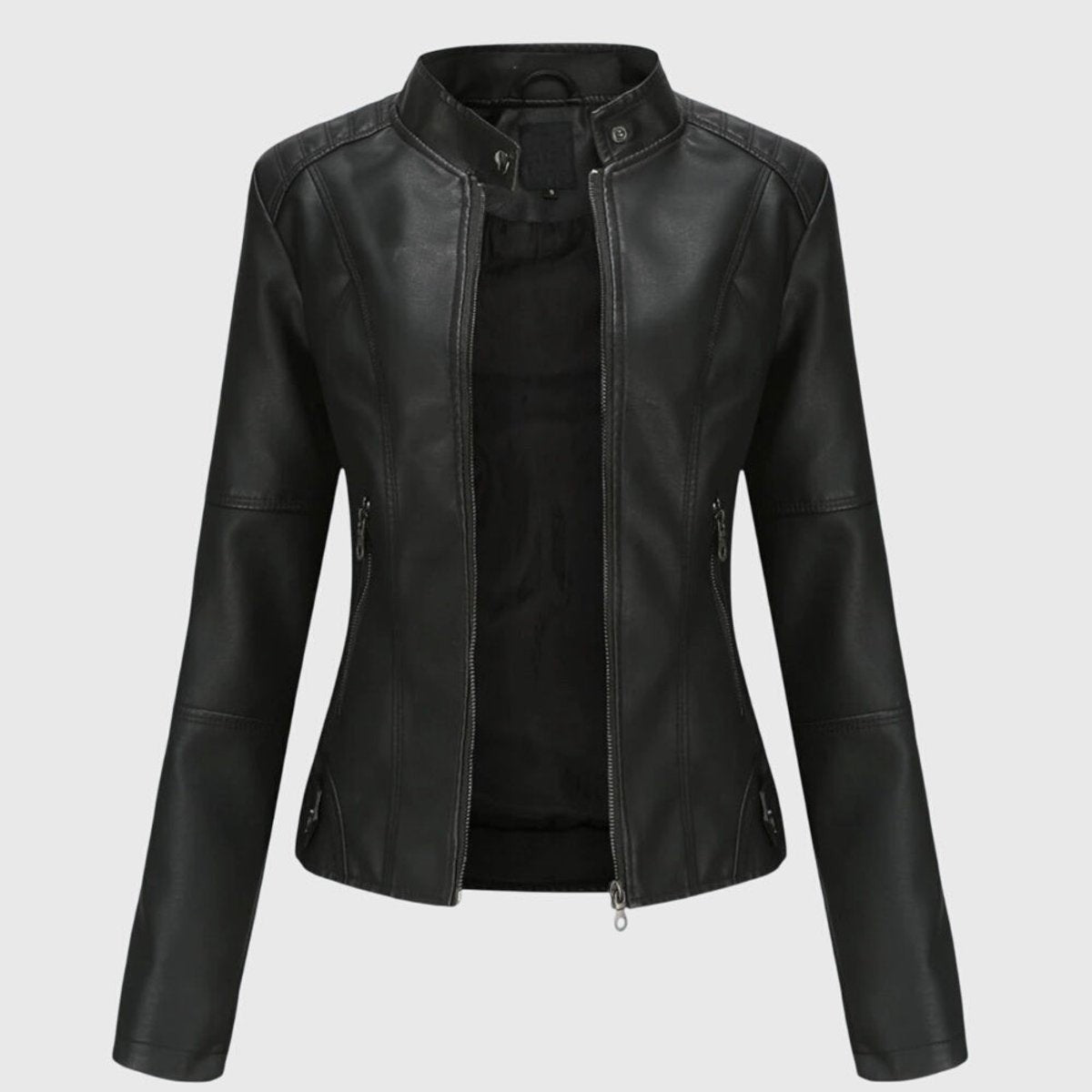 Sloane | Women's Slim-Fit Stand-Collar Zip-Up Vegan Leather Moto Jacket