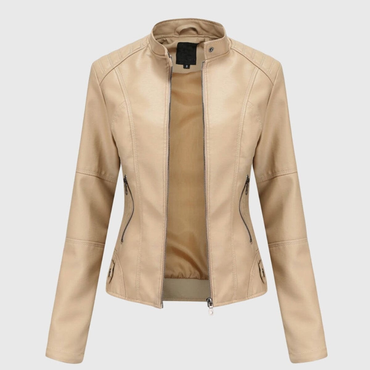Sloane | Women's Slim-Fit Stand-Collar Zip-Up Vegan Leather Moto Jacket