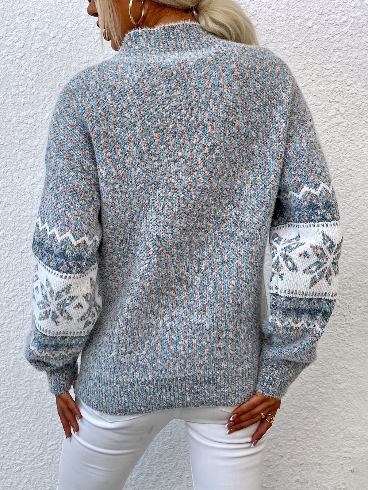 Tamsin | Women's Snowflake Fair Isle Mock-Neck Relaxed-Fit Christmas Jumper