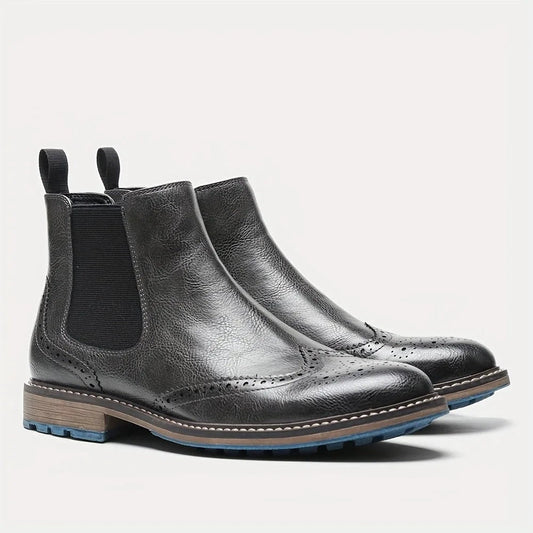 Preston | Men's Brogue Wingtip Round-Toe Slip-On Chelsea Boots