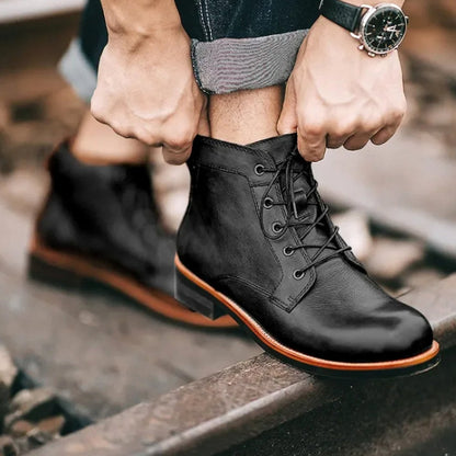 Harvey | Men's Burnished Round-Toe Lace-Up Vegan Leather Chukka Boots