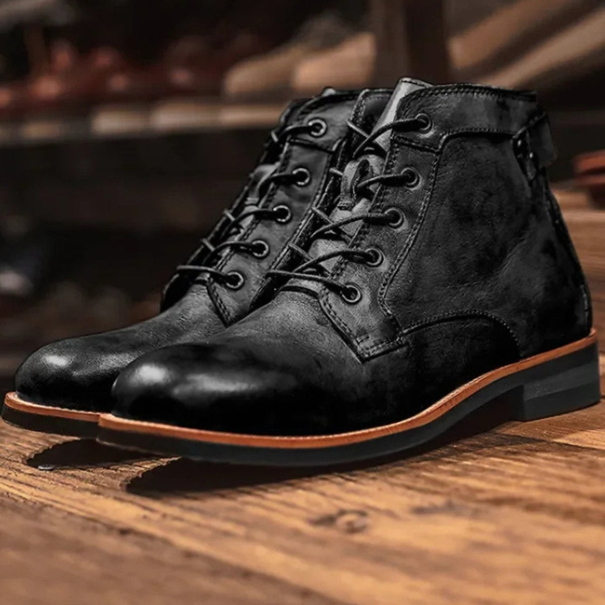 Harvey | Men's Burnished Round-Toe Lace-Up Vegan Leather Chukka Boots