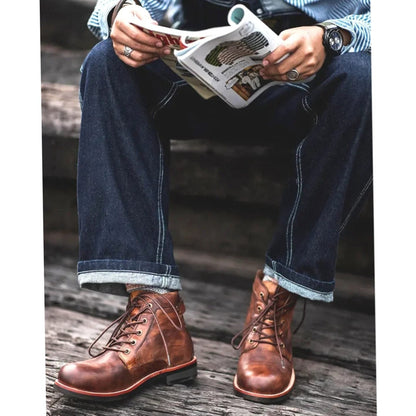 Harvey | Men's Burnished Round-Toe Lace-Up Vegan Leather Chukka Boots