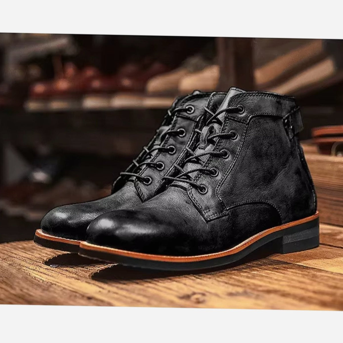 Harvey | Men's Burnished Round-Toe Lace-Up Vegan Leather Chukka Boots