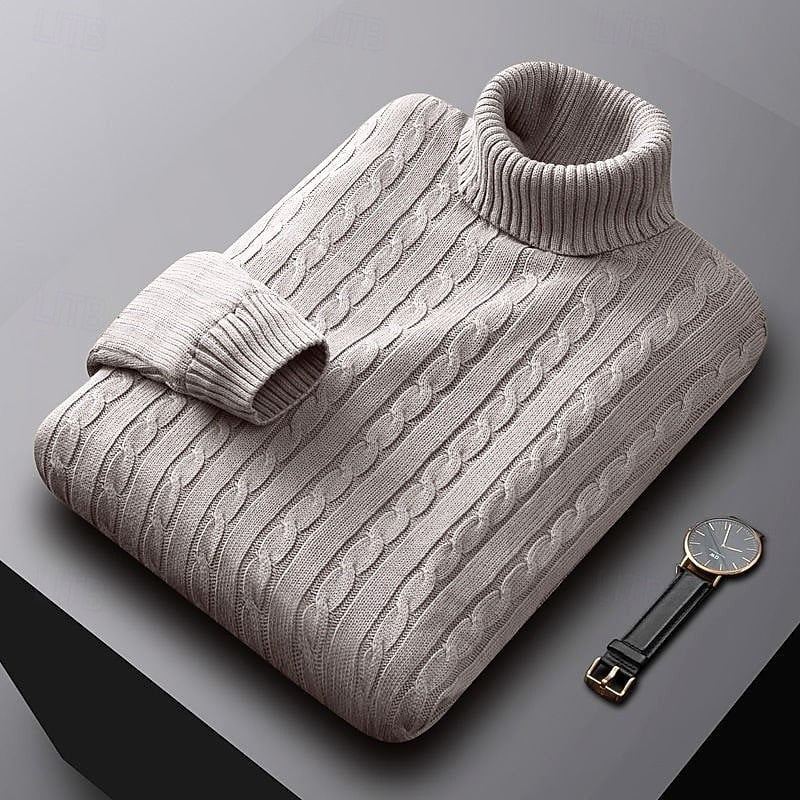 Gregory | Men's Cable-Knit Polo Neck Regular-Fit Jumper