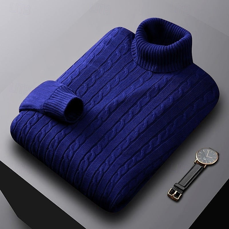 Gregory | Men's Cable-Knit Polo Neck Regular-Fit Jumper