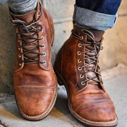 Harrison | Men's Cap-Toe Lace-Up Distressed Vegan Leather Ankle Boots