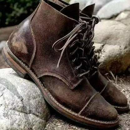 Harrison | Men's Cap-Toe Lace-Up Distressed Vegan Leather Ankle Boots