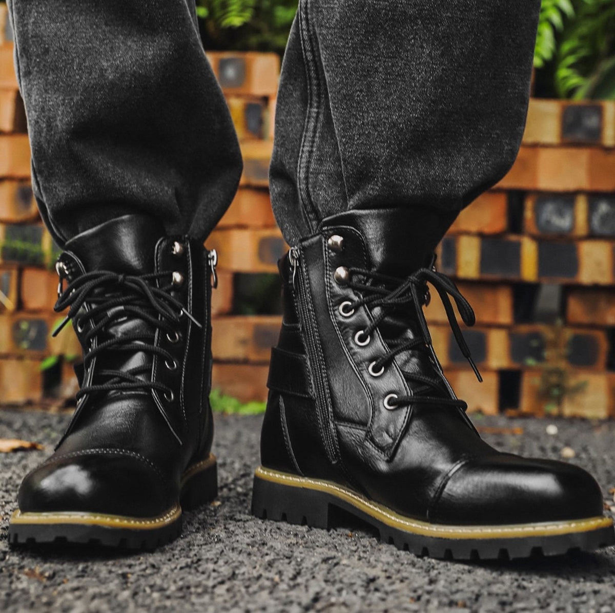 Marlow | Men's Cap-Toe Lace-Up Side-Zip Buckle-Strap Vegan Leather Ankle Boots