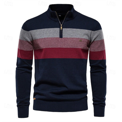 Weston | Men's Colour-Block Quarter-Zip Mock-Neck Ribbed-Trim Jumper