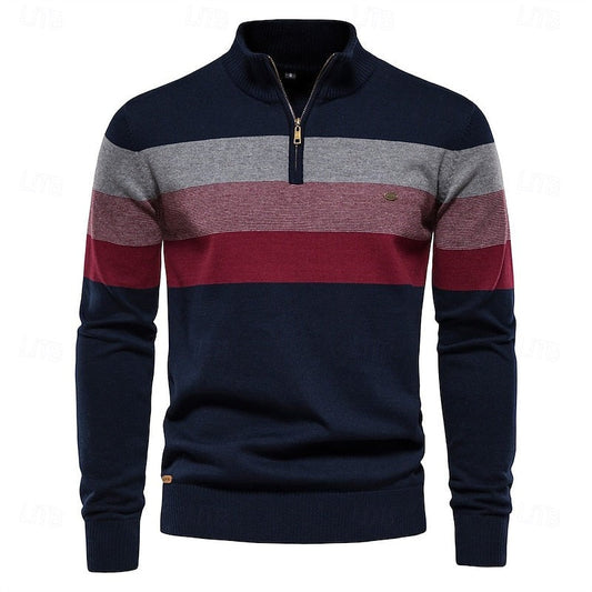 Weston | Men's Colour-Block Quarter-Zip Mock-Neck Ribbed-Trim Jumper