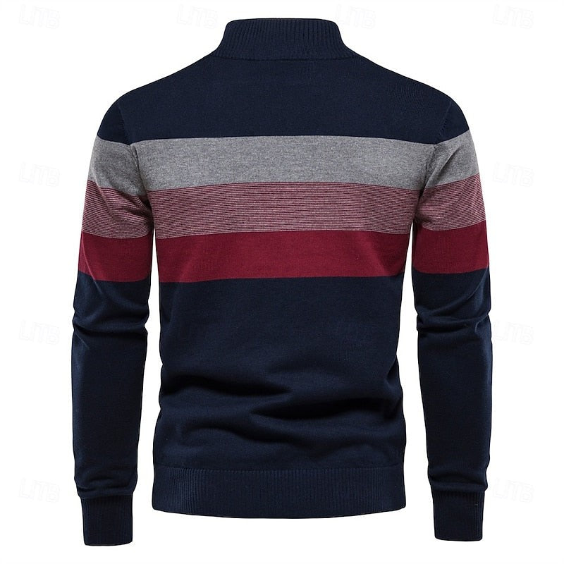 Weston | Men's Colour-Block Quarter-Zip Mock-Neck Ribbed-Trim Jumper