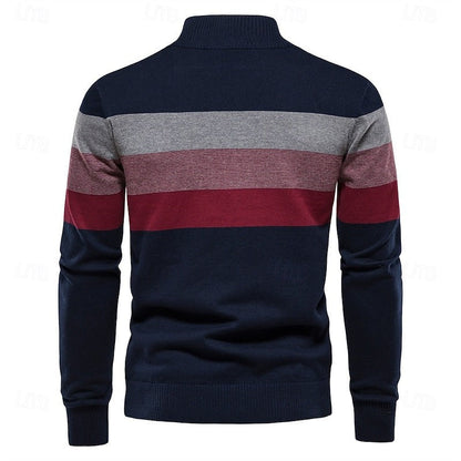Weston | Men's Colour-Block Quarter-Zip Mock-Neck Ribbed-Trim Jumper