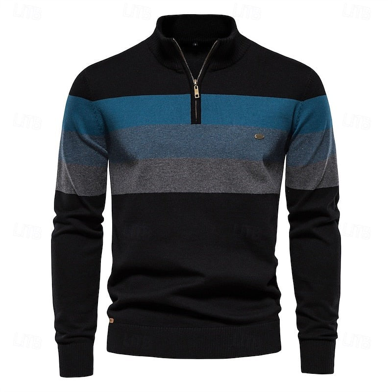 Weston | Men's Colour-Block Quarter-Zip Mock-Neck Ribbed-Trim Jumper