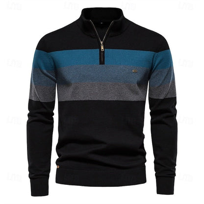 Weston | Men's Colour-Block Quarter-Zip Mock-Neck Ribbed-Trim Jumper