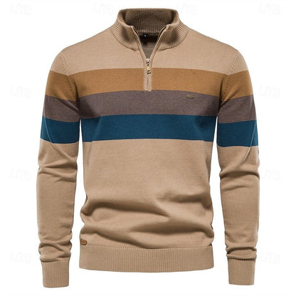 Weston | Men's Colour-Block Quarter-Zip Mock-Neck Ribbed-Trim Jumper