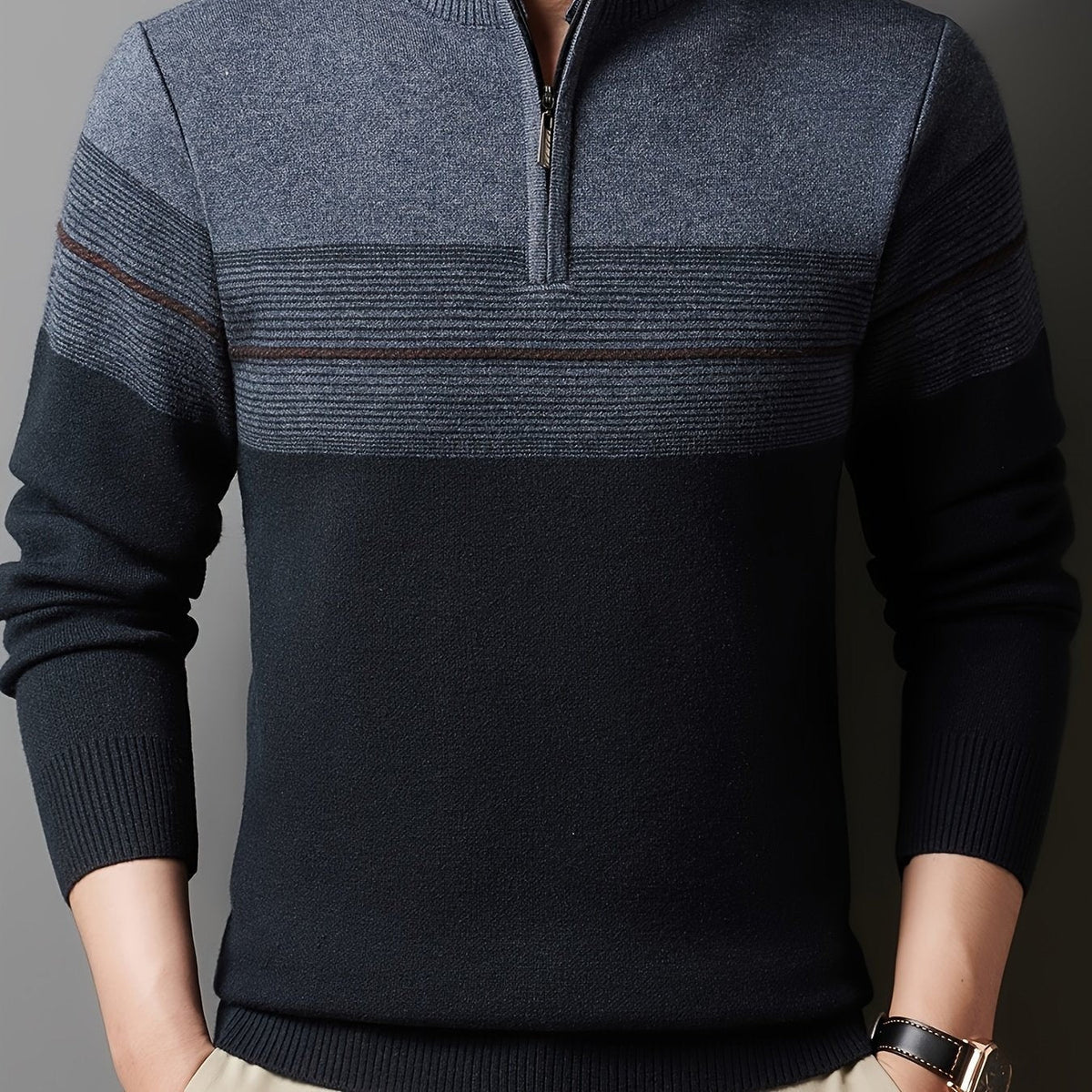 Ambrose | Men's Colour-Block Striped Funnel Neck Half-Zip Jumper