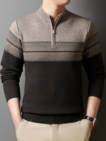 Ambrose | Men's Colour-Block Striped Funnel Neck Half-Zip Jumper