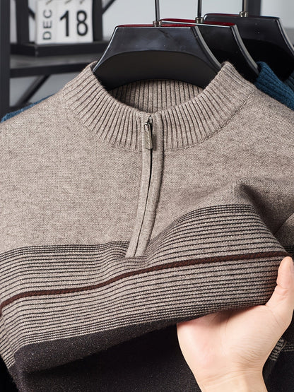 Ambrose | Men's Colour-Block Striped Funnel Neck Half-Zip Jumper