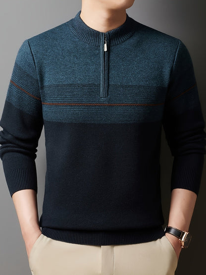 Ambrose | Men's Colour-Block Striped Funnel Neck Half-Zip Jumper